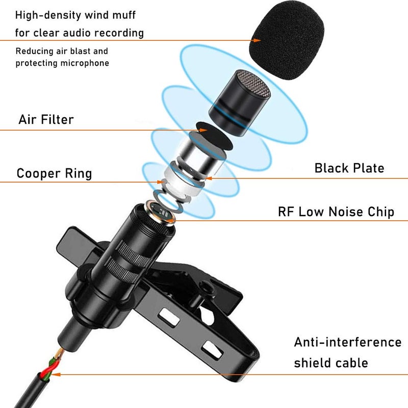 EXMAXÂ® Pro Black Micro Mini lavalier Lapel Tie Clip-on 1/8â€(3.5mm) Jack Condenser Collar Microphone for Belt Pack Mic System,Voice Amplifier,Teachers, Speakers,Coaches,Presentations,Tour Guides - Image 2